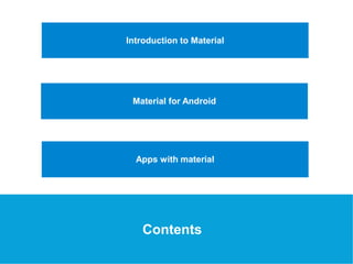 USEFUL Links 
Introduction to Material 
Material for Android 
Apps with material 
Contents 
 