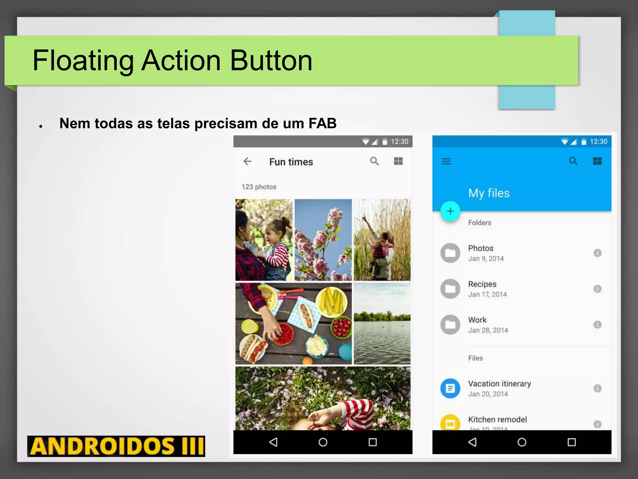 Floating Action Button
● Nem todas as telas precisam de um FAB
Ricardo Lecheta - http://androidosday.com
 