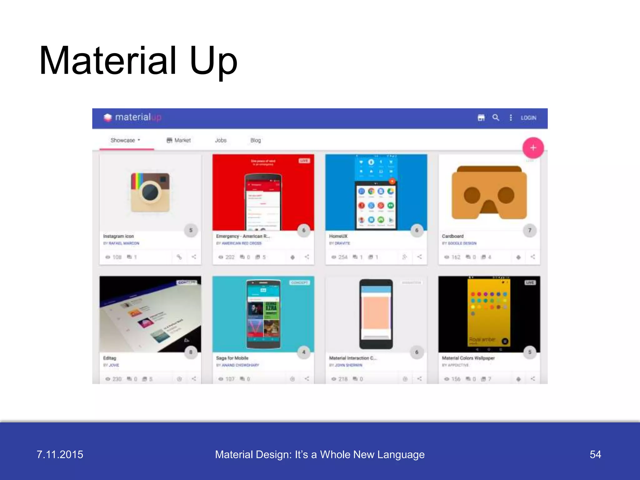 7.11.2015 54Material Design: It’s a Whole New Language
Material Up
 