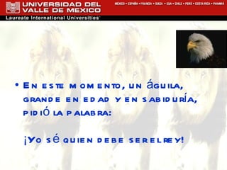 En este momento, un águila, grande en edad y en sabiduría, pidió la palabra:  ¡Yo sé quien debe ser el rey!  
