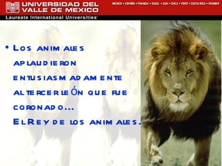 Los animales aplaudieron entusiasmadamente al tercer león que fue coronado... El Rey de los animales.  
