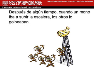 Después de algún tiempo, cuando un mono iba a subir la escalera, los otros lo golpeaban. 
