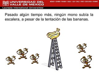 Pasado algún tiempo más, ningún mono subía la escalera, a pesar de la tentación de las bananas. 