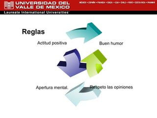 Reglas Actitud positiva Apertura mental. Respeto las opiniones Buen humor 