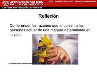 Reflexión Comprender las razones que impulsan a las personas actuar de una manera determinada en la vida. 