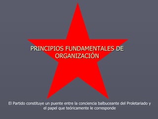 PRINCIPIOS FUNDAMENTALES DE ORGANIZACIÓN El Partido constituye un puente entre la conciencia balbuceante del Proletariado y el papel que teóricamente le corresponde 