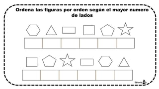 Ordena las figuras por orden según el mayor numero
de lados
 
