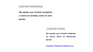 CUSTOS VARIÁVEIS
CUSTOS FIXOS
 