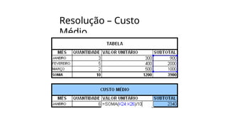 Resolução – Custo
Médio
 