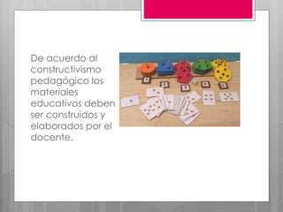 De acuerdo al 
constructivismo 
pedagógico los 
materiales 
educativos deben 
ser construidos y 
elaborados por el 
docente. 
 