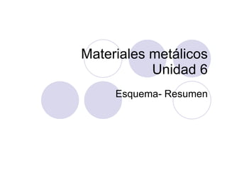 Materiales metálicos Unidad 6 Esquema- Resumen 
