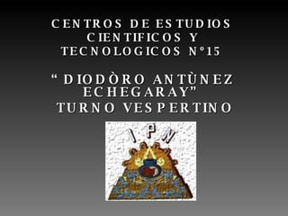 CENTROS DE ESTUDIOS CIENTIFICOS Y TECNOLOGICOS Nº15 “ DIODÒRO ANTÙNEZ ECHEGARAY” TURNO VESPERTINO 