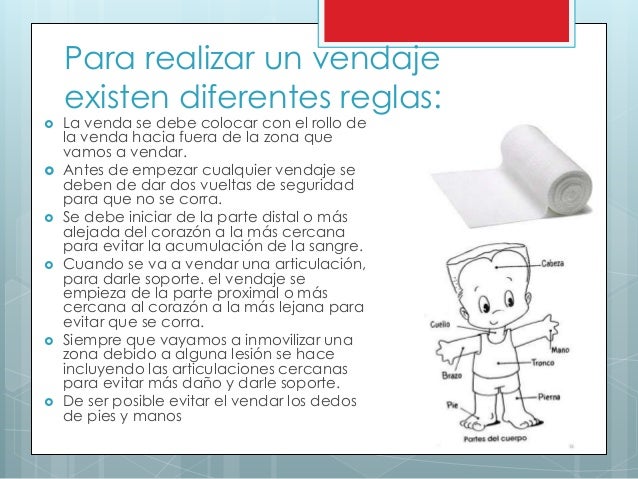 Botiquín, heridas, quemaduras y tipos de vendaje.