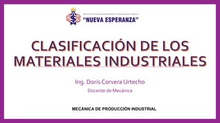 Ing. Doris Corvera Urtecho
Docente de Mecánica
MECÁNICA DE PRODUCCIÓN INDUSTRIAL
 