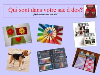 Qui sont dans votre sac á dos ? ¿Qué metes en tu mochila? 