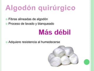  Fibras alineadas de algodón
 Proceso de lavado y blanqueado
 Adquiere resistencia al humedecerse
 