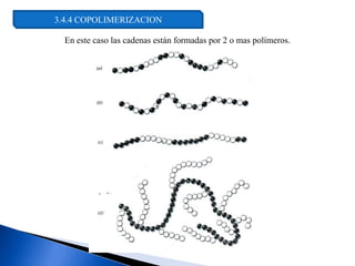 3.4.4 COPOLIMERIZACION

  En este caso las cadenas están formadas por 2 o mas polímeros.
 