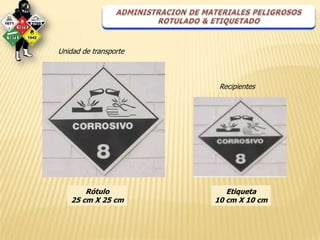 Unidad de transporte



                        Recipientes




       Rótulo             Etiqueta
   25 cm X 25 cm       10 cm X 10 cm
 