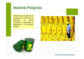 Material que representa un
riesgo para la salud de las
personas, al medio
ambiente, la seguridad, la
propiedad o el bienestar
público.
Material Peligroso
 