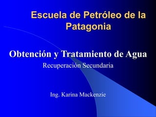Escuela de Petróleo de la
Patagonia
Obtención y Tratamiento de Agua
Recuperación Secundaria
Ing. Karina Mackenzie
 
