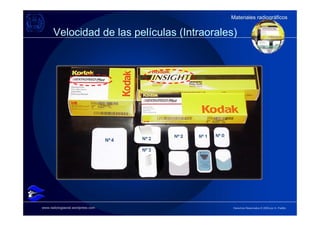 Materiales radiográficos
                                            Materiales radiográficos

      Velocidad de las películas (Intraorales)




www.radiologiaoral.wordpress.com             Derechos Reservados © 2009 por A. Padilla
 