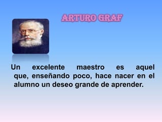 Arturo Graf




Un    excelente  maestro    es   aquel
 que, enseñando poco, hace nacer en el
 alumno un deseo grande de aprender.
 