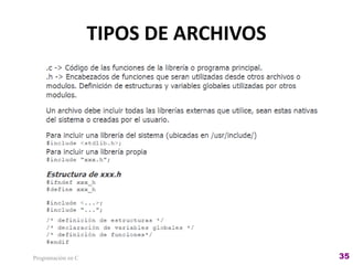 TIPOS DE ARCHIVOS
Programación en C 35
 