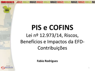 PIS e COFINS 
Lei nº 12.973/14, Riscos, 
Benefícios e Impactos da EFD-Contribuições 
Fabio Rodrigues 
1 
 
