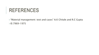 REFERENCES
“Material management: text and cases” A.K Chitale and R.C Gupta
IS 7969-1975
 