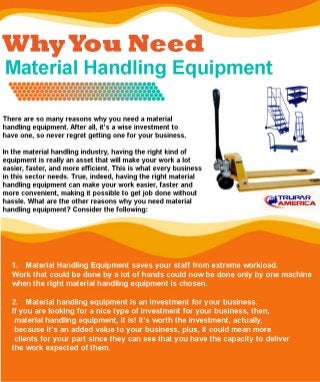 Why you need material handling equipment