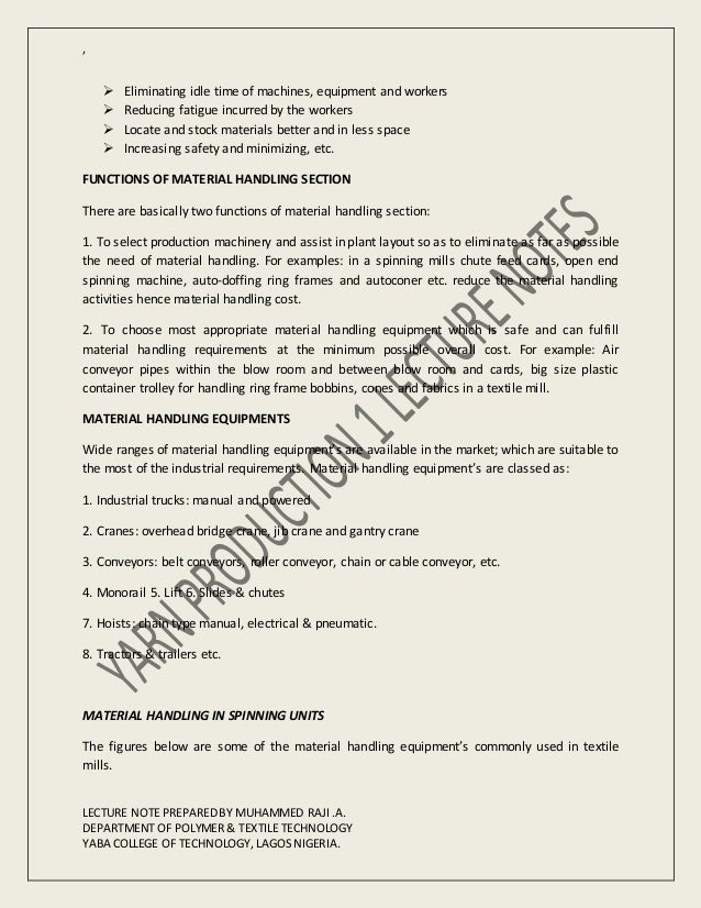 Material handling lecture note