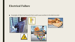Electrical Failure
■ Examples of electrical hazards that could cause workers to be electrocuted.
 