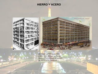 HIERRO Y ACERO




SECOND LEITER BUILDING.
(1889-1991) William Le Barón
Jenney).Contruida por el pionero
de entramados metálicos.
 