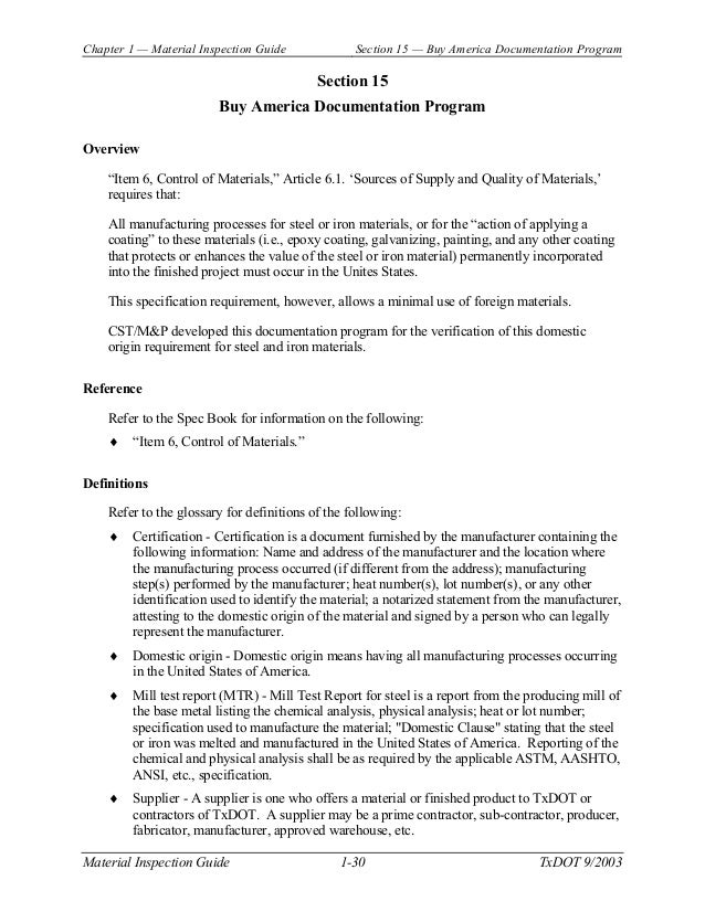 Material inspection guide