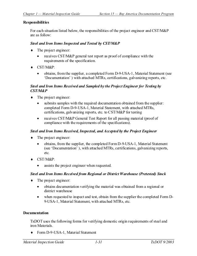 Material inspection guide