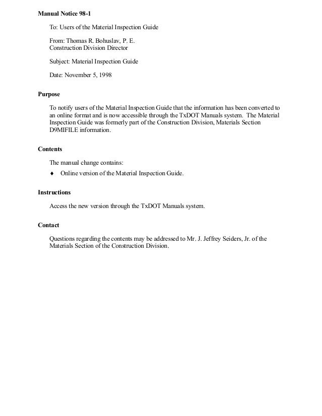 Material inspection guide