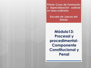 Módulo13:
Procesal y
procedimental-
Componente
Constitucional y
Penal
Primer Curso de Formación
y Especialización Judicial
en área ordinaria
Escuela de Jueces del
Estado
 