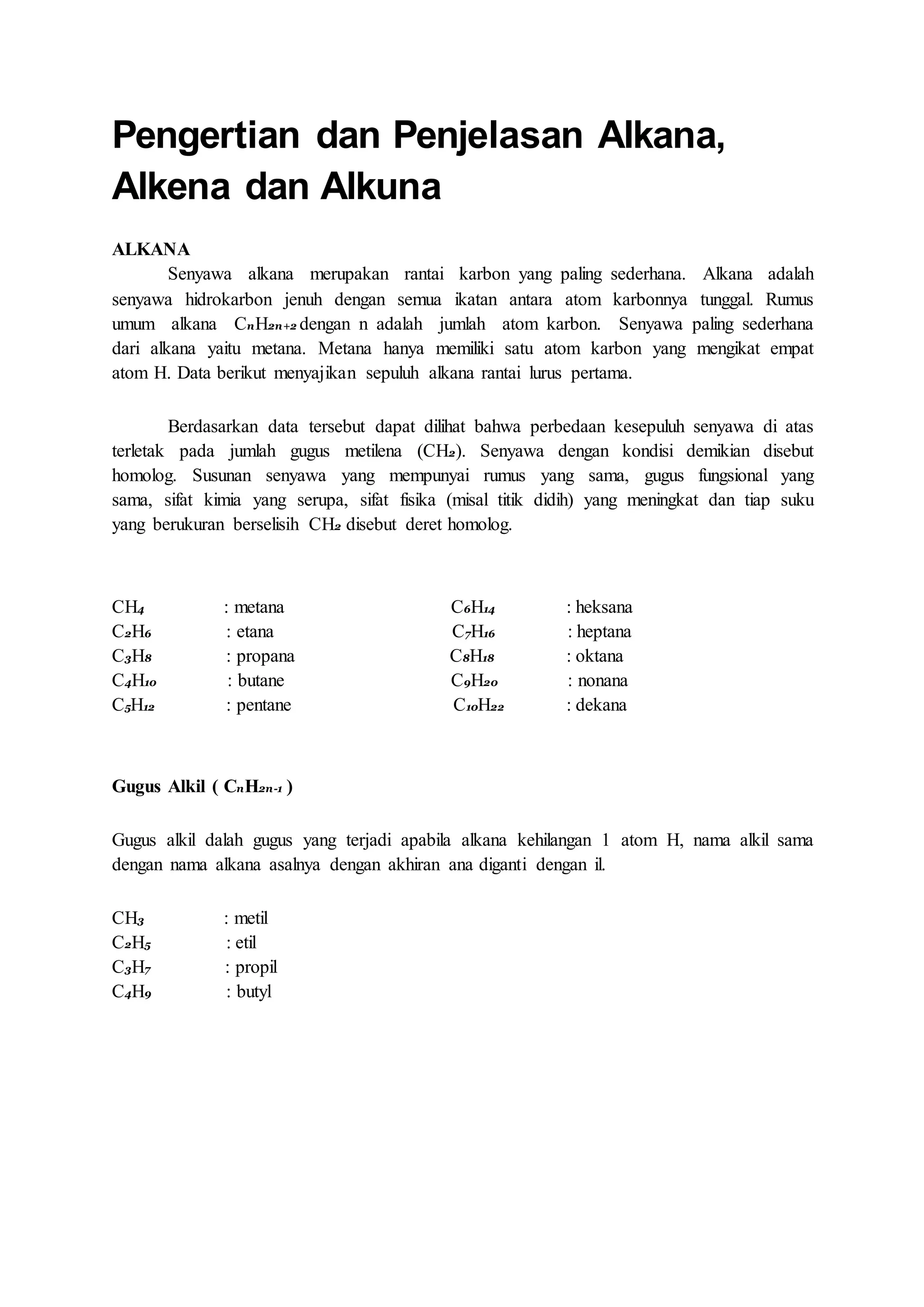 Materi alkana alkena alkuna kelompok | DOCX