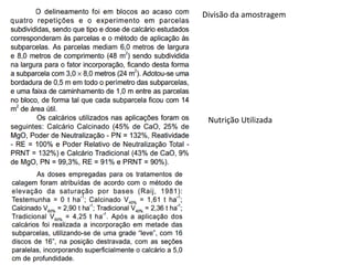 Divisão da amostragem
Nutrição Utilizada
 