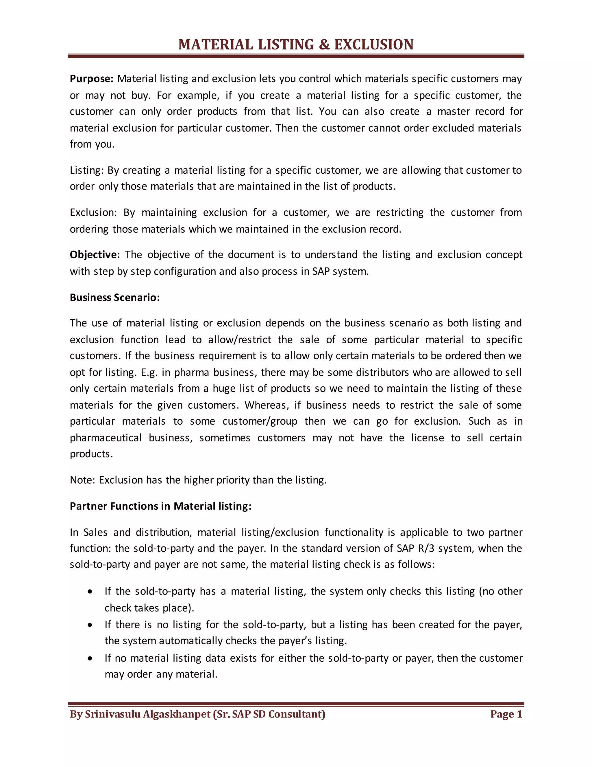 Material listing & exclusion PDF