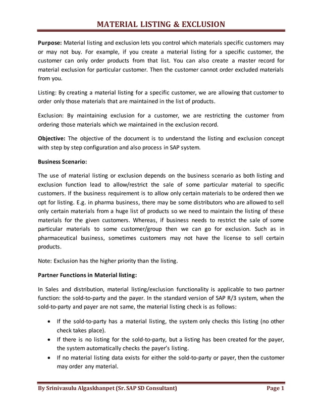 Material listing & exclusion PDF