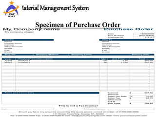 Material Management System
Specimen of Purchase Order
 