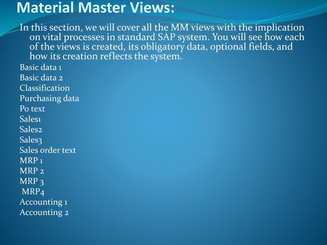 Material master data in sap mm | PPTX | Business Accounting & Finance ...