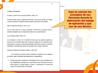 AAqquuíí ssee ccoollooccaann llooss 
ccoonncceeppttooss ddee uussoo 
ffrreeccuueennttee dduurraannttee llaa 
eellaabboorraacciióónn ddeell ttrraabbaajjoo 
ddee aapplliiccaacciióónn yy qquuee 
ssoonn ddee uussoo ttééccnniiccoo.. 
 