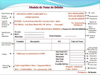 Modelo de Notas de Débito
 