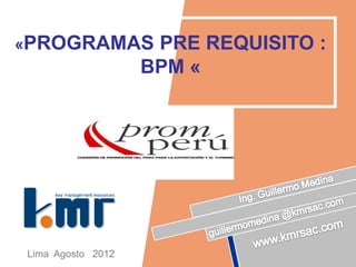 «PROGRAMAS PRE REQUISITO :
BPM «
Lima Agosto 2012
 