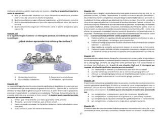 17
motivaron ydieronsuopinión explicada con razones. ¿Cuál fue el propósito principal de la
sesión de aprendizaje?
A. Que los estudiantes expresen sus ideas democráticamente para plantear
alternativas de solución al aborto terapéutico
B. Que los estudiantesconsiganreflexionar basándose en una información concreta
C. Que los estudiantesasumanuna posición argumentando sus ideas de manera
asertiva
D. Que los estudiantes organicen información sobre el aborto terapéutico para
exponerla
Situación 116
En la siguiente imagen al contestar a la interrogante planteada, es evidente que la respuesta
lo constituyen:
A. Contenidos temáticos C. Competencias ciudadanas
B. Capacidades ciudadanas D. Actividades significativas
Situación 117
La maestra Milagros ha descritocomosituaciónsignificativa el diagnósticode suaula ya que
se ha evidenciadoque existe violencia de genero en las familias y dentro de la Institución
debidoa la Inequidad de género (lupa de vivencias). A partir de ello se ha propuesto
promover el desarrollo de la competencia ciudadana: “Participa democráticamente en
espacios públicos para promover el bien común”. Es evidente que la capacidad que debe
desarrollar en sus estudiantes es:
a. Señala que tiene derecho a un trato igualitario entre géneros.
b. Propone y gestiona iniciativas para el bien común.
c. Ejerce, defiende ypromueve los Derechos Humanos, tanto individuales como
colectivos.
d. Usa y utiliza el poder de manera democrática.
Situación 118
El profesor Ivanse dirige a sus estudiantesdel primer grado de secundaria y les dice: En la
presente unidad, llamada “Aprendemos a convivir en nuestra escuela secundaria”,
desarrollaremos lastres competencias delaprendizaje fundamentaldelejercicio pleno de la
ciudadanía. Continua señalandoque abordarán los límites yventajas de vivir en sociedad y
cómo estos espacios puedenser la comunicad, la familia yla escuela. Espacios en donde los
conflictos sonparte inherente de lasrelaciones entre las personas, los familiares, los docentes
y los propios estudiantes, debido a situaciones, estereotipos, discriminación y otros. Si en la
tercera sesión se proponen consolidar conceptos básicos como:Discriminación y cómo esta
afecta a la convivencia ensociedad. Estonos permitirá desarrollar en los estudiantes la
capacidad “Problematiza asuntos públicos a partir del procesamientode información sobre
ellos”. ¿Cuál es la actividad pertinente a dicho propósito de aprendizaje?
a. Elabora una lista conaquellas actitudes que podrían generar conclictos en tu aula, y
propón alternativas o estrategias para prevenirlos.
b. Elabora uncollage que permita visualizar situaciones de discriminaciónde cualquier
índole en la sociedad.
c. Organizaránuna campaña que permita mejorar la convivencia en la escuela.
d. Elabora uncuadro de doble entrada, consignandosituacioneso ejemplos en donde
se evidencie cuándo se reconoce a la persona comosujetode derechoycuándo no.
Situación 119
Los docentesdel área de Historia, Geografía y Economía del primer grado de secundaria
tienenprevisto desarrollar el contenidotemáticoDerechoyDemocracia, grandes herencias
de la cultura griega y romana. Se preguntan como promover que este conocimiento se
construya significativamente. A partir de esta situación ¿Cuál sería la interrogante que
responda a la situación significativa prevista para esta temática?
a. ¿Es importante el Derecho y la Democracia para vivir en sociedad?
b. ¿Cuáles fueron las características de la civilización griega y romana?
c. ¿Por qué la civilizacióngriega yromana son importantes para la historia universal?
d. ¿Qué legado heredamos de la civilización griega y romana?
Situación 120
El patrimonio cultural es propiedadde todos los peruanos. ¿Cuántos de nosotros conocemos
nuestro patrimonioarqueológico, histórico e inmaterial para comprometernos con su
defensa? ¿De qué manera podemos valorar nuestro patrimonio cultural y asumir su
protección y conservación? Es evidente que en esta situación el maestro esta promoviendo
que:
A. Las competencias se adquieran a partir de situaciones desafiantes.
B. Las competencias se adquieran de lo general a lo particular y viceversa.
C. Las competencias se adquieranconstruyendo significativamente el conocimiento.
D. Las competencias se adquieran a largo plazo y progresivamente.
Situación 121
El maestro para dar inicioa la Unidad Didáctica pregunta a los estudiantes acerca de si sus
características físicas, sociales y culturales siempre fueron las mismas. De este modo,
 