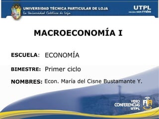 MACROECONOMÍA I   ESCUELA : NOMBRES: ECONOMÍA Econ. María del Cisne Bustamante Y. BIMESTRE: Primer ciclo 