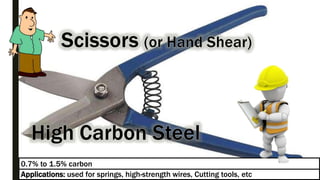 Applications: used for springs, high-strength wires, Cutting tools, etc
0.7% to 1.5% carbon
 