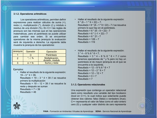Estructura del lenguaje c++. Operaciones básicas y su jerarquía ...